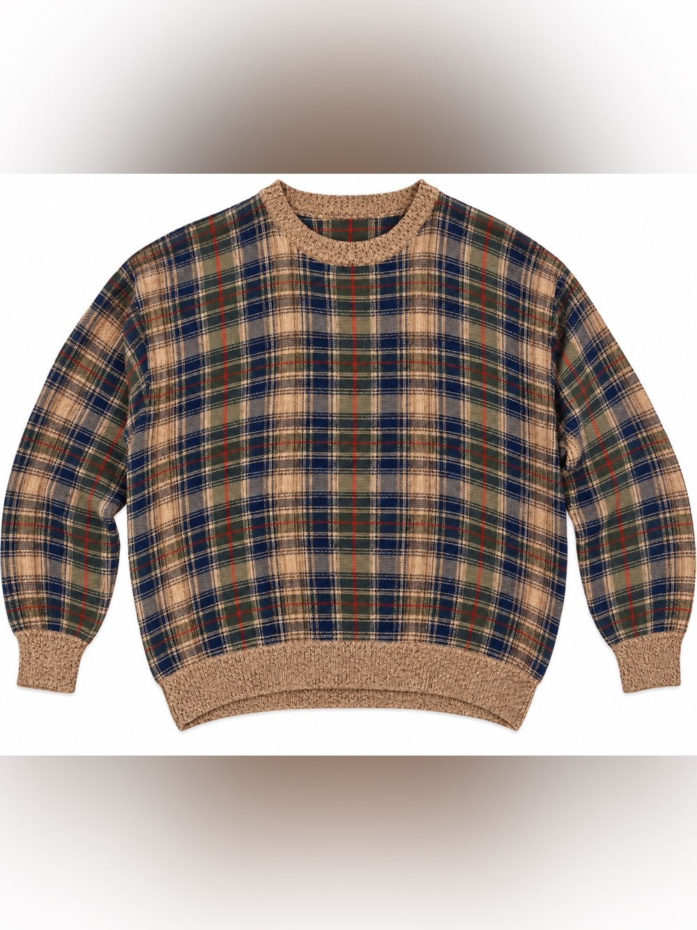 Vintage Cotton Traders XL Plaid Knit Sweater 90s Preppy Grunge Grandpa Pullover